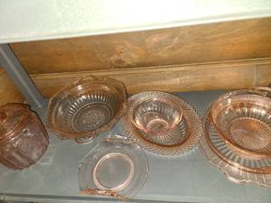 lot 1084 image: 8 Pcs. Cherry Blossom Glass....Pink Tinted