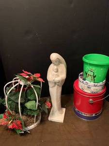 lot 2140 image: Christmas tins flowers and statue