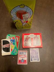 lot 2184 image: Assorted cards and curious George tin