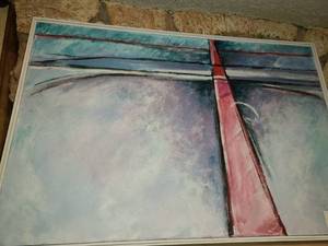 lot 3010 image: Acrylic  Winter on the Interstate by Judy Dove 25 x 37