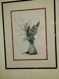 lot 3028 image: Pen and Ink Betty Sieler Winter Bouquet 26 x 20