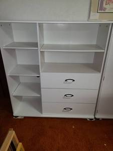 lot 3038 image: White Storage Cabinet...Missing Door...50 x 46 x 15.5