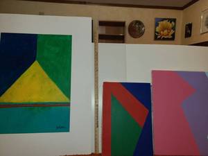 lot 3049 image: 3 Art Paintings. 2 on canvas 1 large 40 x 32 on foam board