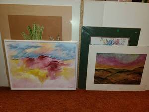 lot 3058 image: 4 Pcs. of Various Art. 1 Framed. 3 Matted.