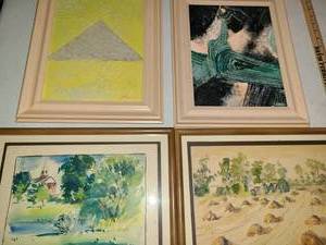 lot 3086 image: 2 Art Pieces of Acrylic on Board and 2 Water Colors