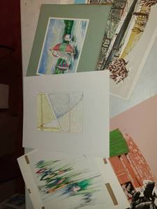 lot 3142 image: 5 pcs. of Various Art. Water Colors, and Ink and Colored Pencils