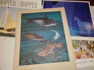lot 3165 image: 4 Pcs. Posters. McKnight, Stonehenge, Hopper on Hopper and Bass Fish