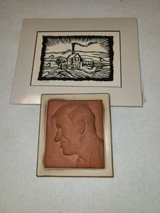 lot 3168 image: Will Rogers Terra Cotta Mold and Charcoal picture. The mold is from the Will Rogers Museum in Oklahoma City, OK