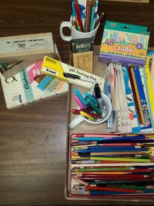 lot 3205 image: Variety of Marking Pencils and Pens, Colored Pencils, Chalk, Mineral Tablets Charcoal, and Pastels