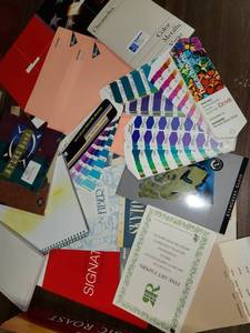 lot 3210 image: Box of Sample Paper Choices, Paint Samples, and etc..