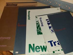 lot 3311 image: Artist Fine Papers. 6 different Papers. Tracing, Newsprint, and other miscellaneous Paper