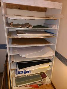 lot 3318 image: Homemade 9 Shelf Cabinet. With Paper. 72 x 36 x 23