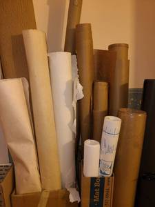 lot 3320 image: Various Tubes of paper, clear sheeting, fellum and other miscellaneous paper