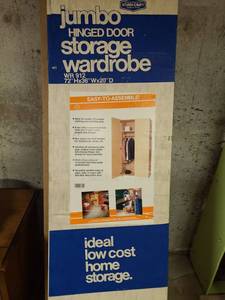 lot 3403 image: Jumbo Hinged Door Wardrobe Storage. 72 x 36 x 20. NEW IN BOX. Bring help. VERY HEAVY 150 lbs.