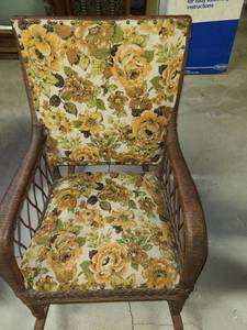 lot 3406 image: Wicker Rocking Chair. Needs to be reupholstered