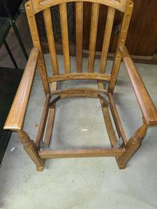 lot 3408 image: Wooden Rocker. Has no bottom. Will need repaired