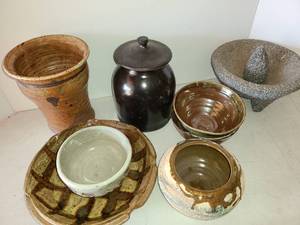 lot 4083 image: 9 pcs. of pottery. Some pieces are made from. a local Wichita Artist