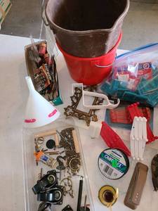 lot 4109 image: Miscellaneous Junk Drawer Stuff. Batteries, Mini Peg Hang Racks, Matches, over door hook and other items