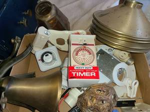 lot 4136 image: Electrical Items. Light Fixture Items, Timers, Outlet Covers, and other miscellaneous items