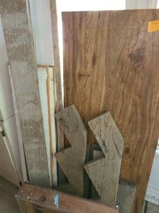 lot 5012 image: Scrap Wood Pieces. 1 pc. is a Formica Top. It measures at 55 x 24