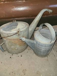 lot 5017 image: 2 Vintage Galvanized Metal Watering Cans