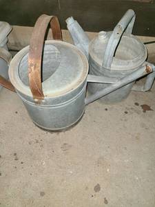 lot 5018 image: 2 Vintage Galvanized Metal Watering Cans