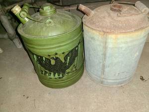 lot 5027 image: 2 Vintage Galvanized Metal Gas Cans