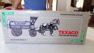 lot 9409 image: TEXACO HORSE AND TANKER DIE CAST BANK