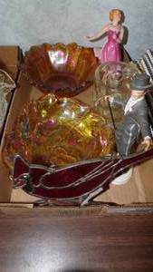 lot 9528 image: CARNIVAL GLASS BOWLS AND FRED ASTAIRE W GINGER ROGERS FIGURINES