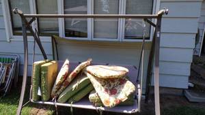 lot 9708 image: YARD SWING WCANOPY AND CUSHIONS