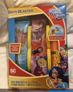 lot 23044 image: Dc Comics Super Hero Girls Water Bath Blaster  4 Foam Targets  Body Wash