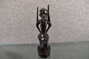 lot 1320 image: Vintage Hand Carved Tribal African Warrior  Wood  9 Tall