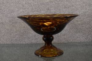 lot 1366 image: Vintage Art Glass Footed Bowl  Brown Spotted  6.25 Tall