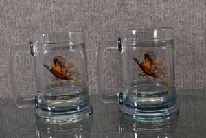 lot 1392 image: Lot of 2 Pheasant Bird Game Heavy Glass Beer Stein Tankard Mug  5.25 Tall