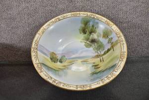 lot 1396 image: Vintage Nippon Bowl with River Scene  Makers Mark - Green Crown Mark #10  9 D x 2.5 T