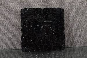 lot 1398 image: Vintage Frankoma #3TR Black Glaze Trivet  Fleur De Lis Pattern  6 x 6