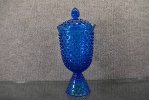lot 1400 image: Fenton Hobnail Blue Lidded Apothecary Jar  11 Tall