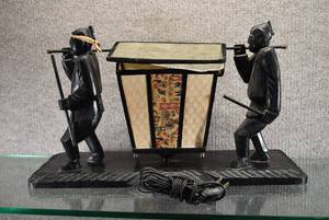 lot 1425 image: Vintage Carved Wooden Asian Figural Carried Lamp  Needs Light Bulb  18 Long