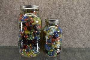 lot 1427 image: Set of 2 Glass Beads in Jars  Multi-Colored
