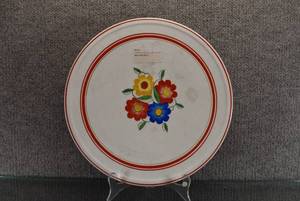 lot 1467 image: Vintage Lazy Susan Spinning Cake Plate  Blue, Red, & Yellow Flowers  11 12 Round