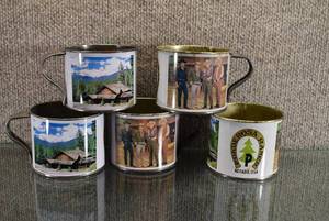lot 1473 image: Set of 5 Ponderosa Ranch Tin Cups Bonanza TV Show  Replica of Tin Coffee Cups  2 12 Tall