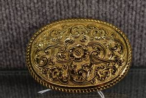 lot 1498 image: Crumrine Bronze Belt Buckle  Etched Floral Pattern  3 12
