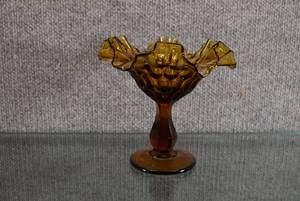 lot 1507 image: Vintage Fenton Colonial Amber Thumbprint Compote  Pre-Logo  5 12 Tall