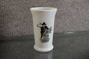 lot 1509 image: Vintage Hopalong Cassidy Milk Glass 1950s  Hoppy Logo on Bottom of Glass  4 78 Tall