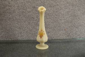 lot 1524 image: Vintage Fenton Chocolate Roses On Custard Bud Vase  Hand Painted by L Watson.  7 12 Tall