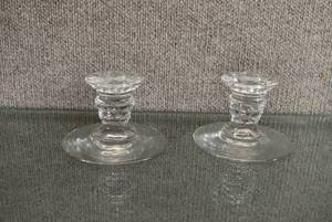 lot 1527 image: Set of 2 Vintage Clear Glass Candlestick Holders  4-12 Wide x 3 Tall