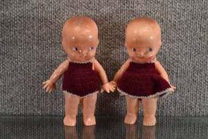lot 1528 image: Vintage Pair of Celluloid Erwin Plastic Dolls wClothes  Made in USA  6 Tall