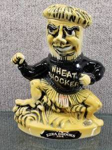 lot 1553 image: Vintage Ezra Brooks Wheatshocker Wichita State Whiskey Decanter 1971  Heritage China RH-14  10 Tall