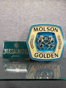 lot 1586 image: Lot of 2 Vintage Molson Golden Beer & Augsburger Beer Signs  12 x 13