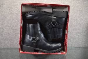 lot 1333 image: New Faded Glory Mens Harness Boots  Black Biker Look  Like New with Original Box  Size 11